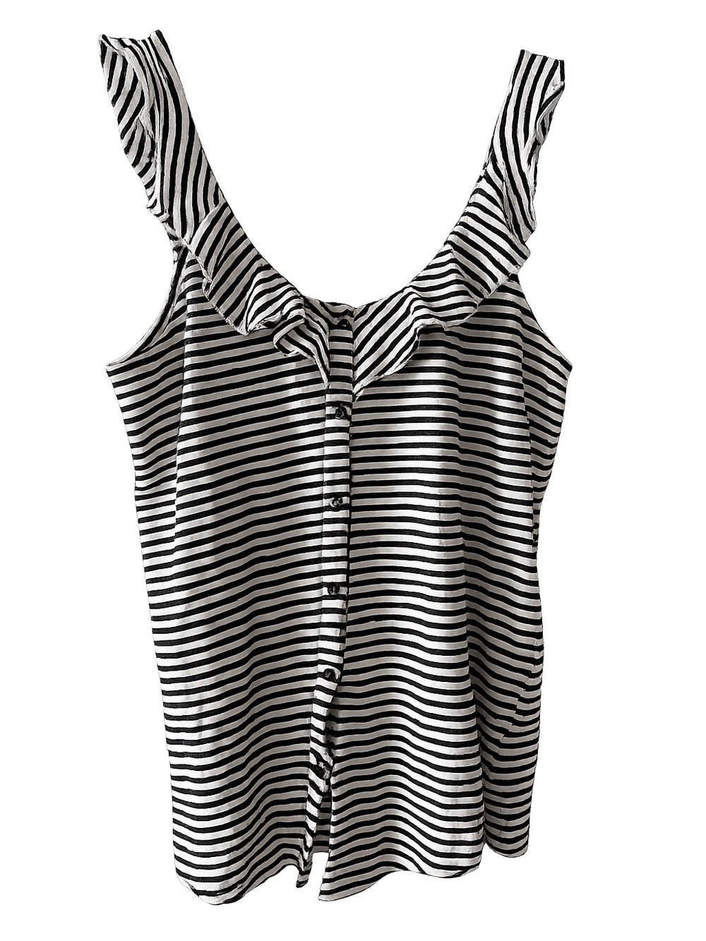 Peace Love Black & White Striped Ruffle Button-Front Tank Top size S French